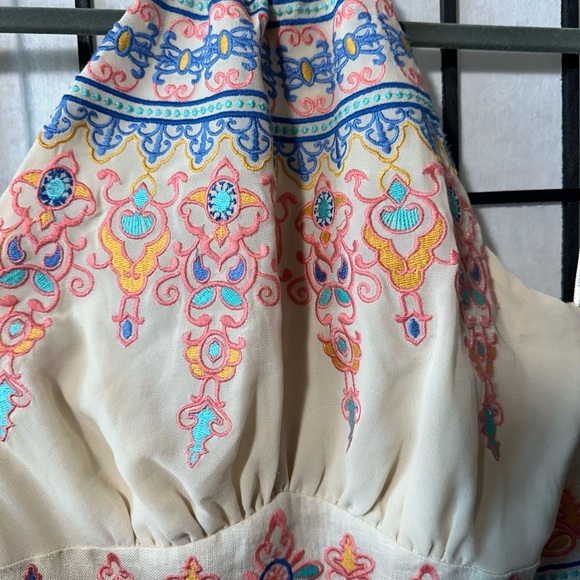 Boho Embroidered Cream Maxi Dress - Picture 4 of 7